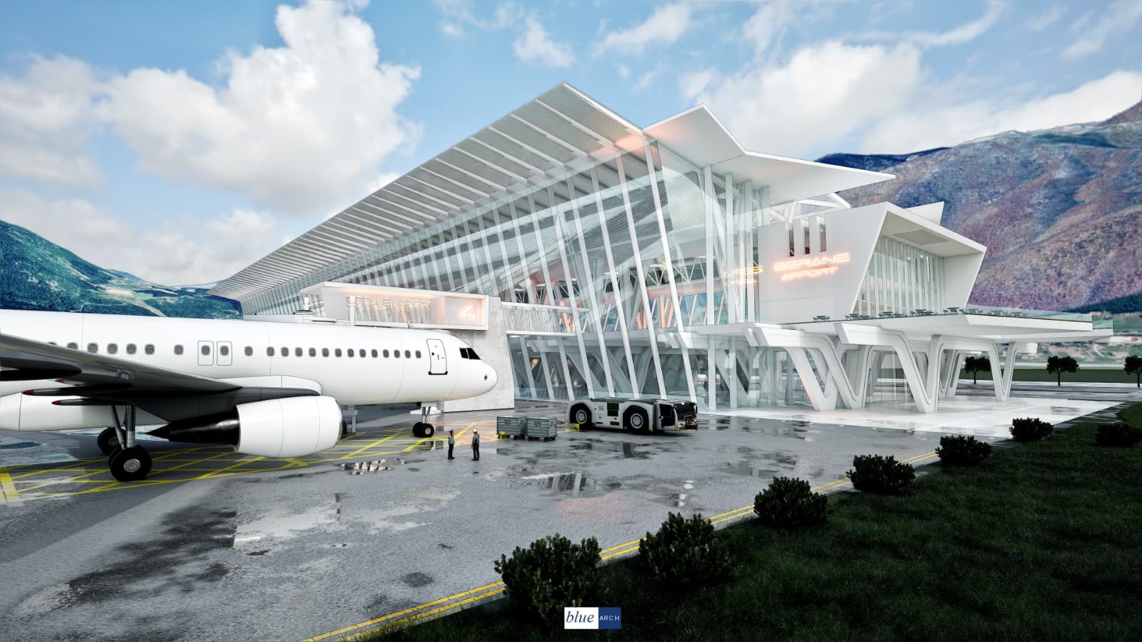 Berane Airport Terminal – Vorfeld mit Flugzeug